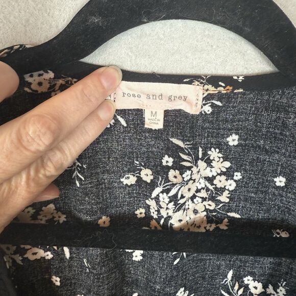 Y2K Black Floral Deep V-Neck Peplum Front Tie Bolero Long Bell Sleeve Sz M - Picture 5 of 8